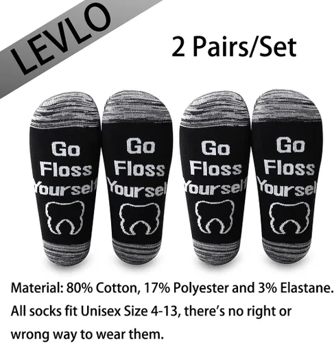 Vista 2 de LEVLO Divertidos regalos para dentistas dentales, calcetines con texto en inglés Go Floss Yourself, regalos para higienista dental, dentista