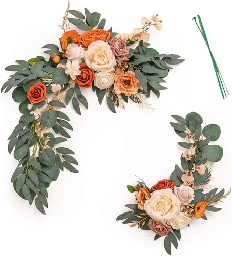 Vista 11 de Juego de 2 flores artificiales para arco de boda, flores artificiales para letrero de boda, decoración de boda polvorienta para decoración de Champán