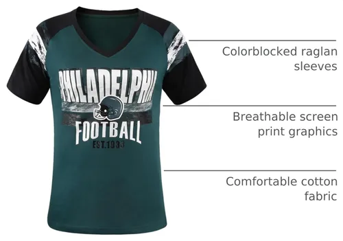 Vista 4 de Camisetas Raglan con Cuello en V para Fanáticas del Fútbol Americano Mujer
