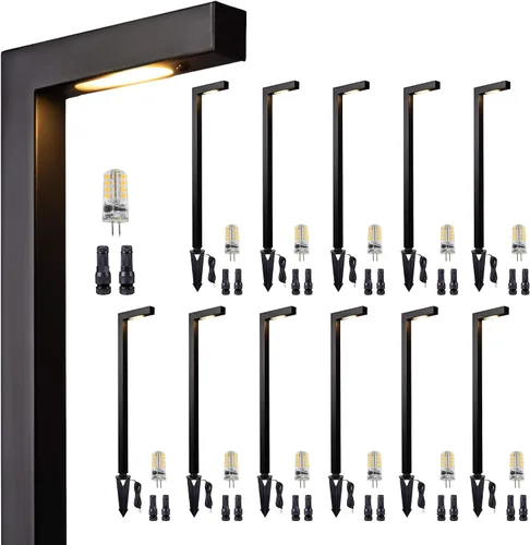 Vista 26 de Gardenreet Luces de camino de paisaje de latón, luces de camino de bajo voltaje de 12 V con cable, luces de jardín al aire libre LED impermeables