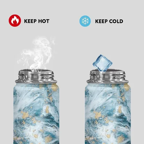 Vista 4 de Flashideas Botella de agua aislada con rayas de mármol, de acero inoxidable, multifuncional, sin BPA, mantiene las 24 horas frías 12 horas, regalos