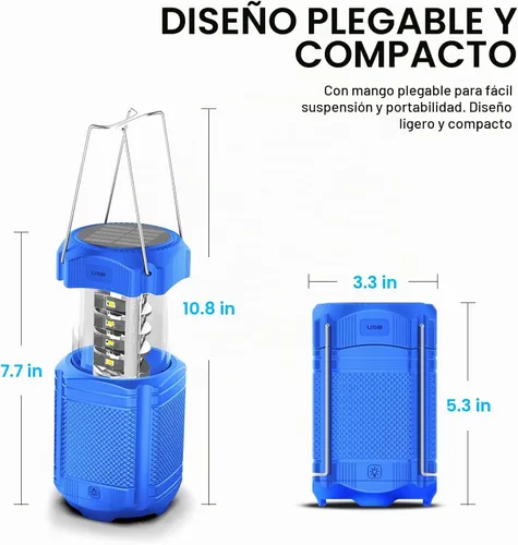 Vista 6 de Linterna de camping 5000mAh Solar con manivela telescópica, linterna LED recargable con USB, carga portátil para cortes de energía, lámpara