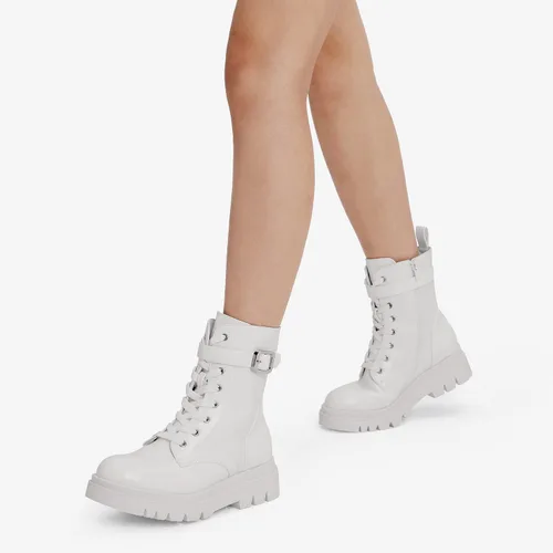 Vista 6 de DREAM PAIRS Botas de combate Chelsea con plataforma para mujer, con cordones y suela de hebilla