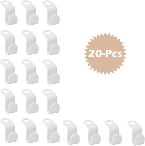 Vista 5 de 20 piezas de ganchos para colgar ropa, organizador de ropa, ahorro de espacio, ganchos colgantes de plástico (blanco)