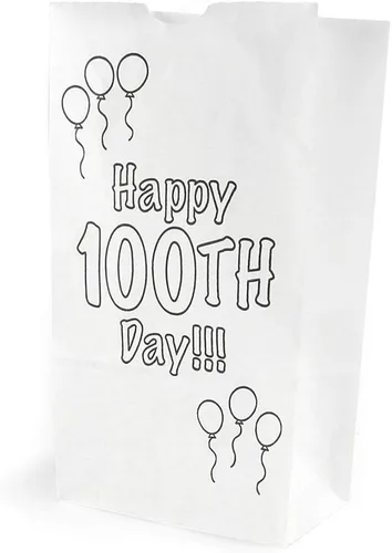 Vista 4 de Hygloss Productos Bolsas de papel Happy 100th Day, paquete de 25, blancas 25