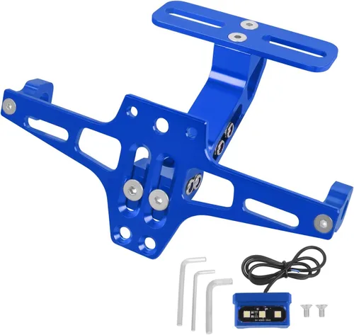 Vista 8 de Soporte para placa de matrícula de motocicleta, kit universal de eliminación de guardabarros de aluminio CNC negro con luz para placa