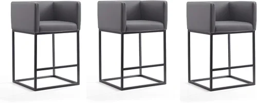 Vista 10 de Manhattan Comfort Embassy - Taburete de bar de metal gris y negro de 34 pulgadas