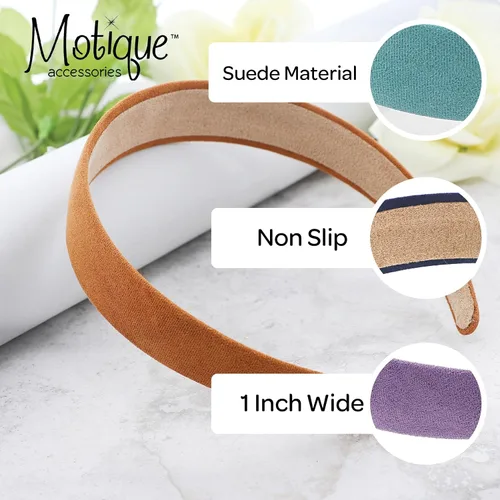 Vista 4 de Motique Accessories Vincha sólida de 1 pulgada de ancho tipo ante para mujeres y niñas - Negro