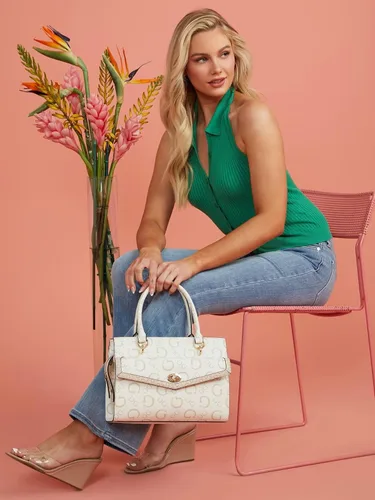 Vista 4 de GUESS Bolso con compartimento con logotipo de Mandarina, Charol blanco
