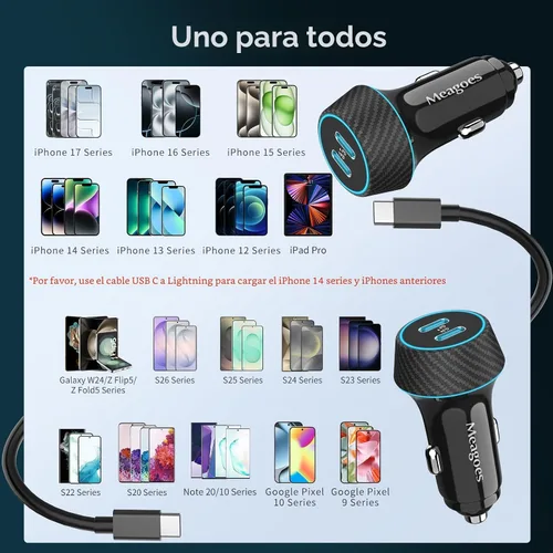 Vista 7 de Paquete de 2 cargadores de coche USB C de 90 W de carga súper rápida para iPhone 17 Pro Max/Air/16/15/iPad, teléfono Android Samsung, doble puerto