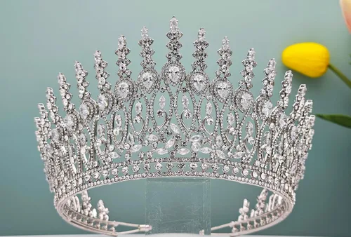 Vista 3 de Tiaras altas de boda para novia, coronas grandes de reina con circonita cúbica 5A, diadema de princesa con circonita cúbica para novia, corona