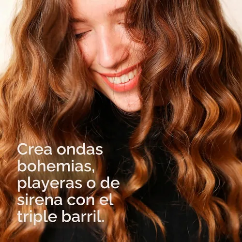 Vista 5 de INFINITIPRO by Conair - Rizador de 3 barriles, ondulador de pelo, crea ondas playeras, ondas de larga duración para uso en cabello medio a largo