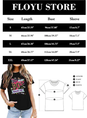 Vista 5 de FLOYU Camisa Made Me de los años 80 para mujer, camiseta de los años 90, traje vintage de los años 80 y 90, camisetas casuales de fiesta de los años