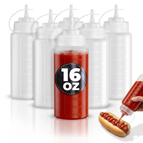 Vista 12 de BURIUS Paquete de 6 botellas pequeñas de 4 onzas para líquidos, botellas transparentes para condimentos exprimibles para salsas, salsa de tomate