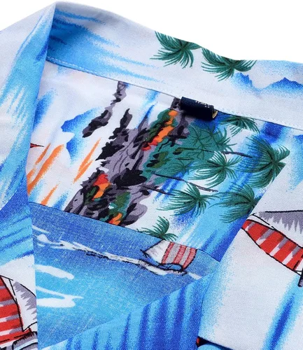 Vista 3 de Alimens & Gentle Camisa hawaiana casual de manga corta 100 % algodón de ajuste regular para hombre