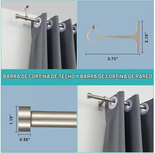 Vista 3 de Paquete de 2 barras de cortina para ventanas de 16-28 pulgadas, barras de cortina de ventana ajustables con remates de tapas finales de aluminio