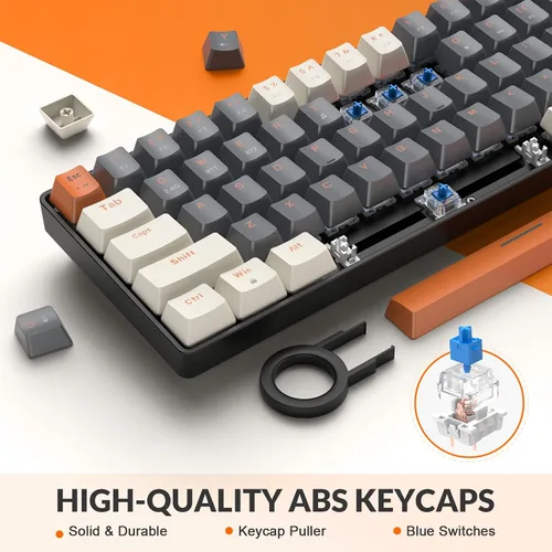 Vista 6 de MAGIC-REFINER Teclado mecánico 60% inalámbrico, Bluetooth 5.02.4GHz con receptor 2 en 1 de modo dual, teclado ergonómico compacto de 68 teclas