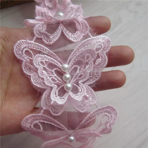 Vista 11 de Arco de mariposa soluble de 5 yardas de organza bordada de encaje para tejer, apliques de boda, cinta de retazos hechos a mano, suministros