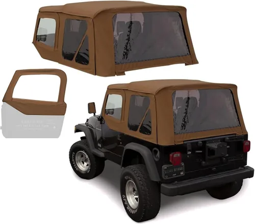 Vista 17 de Revestimiento superior estilo de fábrica Sierra Offroad para Jeep Wrangler TJ (1997-2002), funda blanda con vidrios polarizados, sin puertas Negro