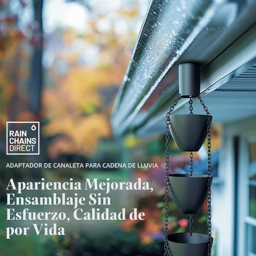 Vista 6 de Rain Chains Direct - Adaptador/Instalador de Canalones de Cadena de Lluvia en Aluminio con Revestimiento de Pintura Electrostática Negra Aluminio
