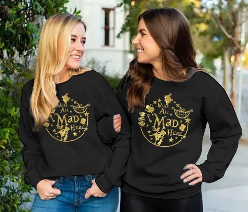 Vista 3 de ASTANFY Alice in Wonderland - Sudadera vintage para mujer, diseño de sombrerero loco, diseño de reino mágico, para vacaciones, manga larga