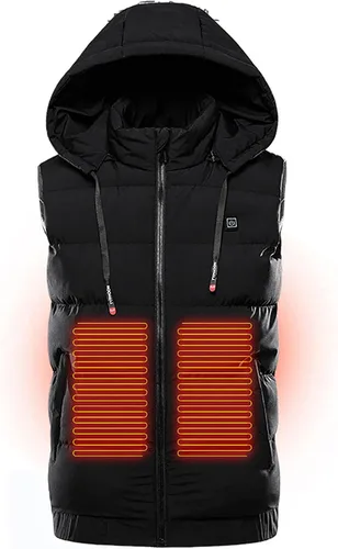 Vista 7 de DASAYO Chaqueta térmica unisex para mujeres y hombres, con capucha extraíble, sin mangas, con calefacción, chaleco de caza, chaqueta eléctrica USB