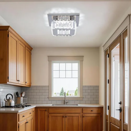 Vista 9 de CLAIRDAI Lámpara de techo de cristal cuadrada de montaje empotrado, lámpara de techo LED moderna para cocina, pasillo, vestíbulo, sala de estar