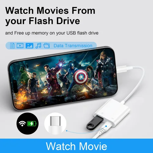 Vista 3 de Adaptador de cámara USB a USB C con puerto de carga para iPhone 16e 16 15 MacBook, adaptador USB hembra OTG para Android Samsung Galaxy A17 A36 A56
