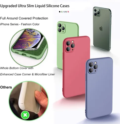 Vista 2 de Fundas delgadas de silicona líquida para iPhone 11 Pro, antiarañazos y huellas dactilares, forro de microfibra de absorción de impactos, goma de gel