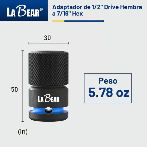 Vista 5 de LABEAR Adaptador de impacto de liberación rápida hexagonal de 1/2 pulgada hembra a 7/16 pulgadas, acero Cr-Mo