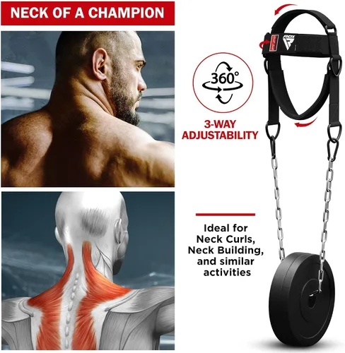 Vista 2 de RDX Arnés para el Cuello de Levantamiento de Pesas de Entrenamiento, Arnés para la Cabeza Ejercicio, 4MM de Acolchado Constructor de Cuello, Cadena