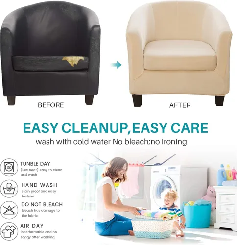 Vista 6 de Fundas de terciopelo para silla de bañera de 2 piezas con funda de cojín, fundas de alta elasticidad para sillón de club, funda protectora