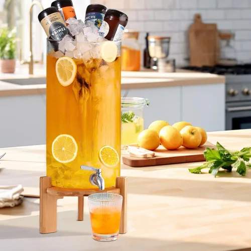 Vista 2 de Dispensador de bebidas, dispensador de bebidas de vidrio de 3.5 galones con soporte, dispensador de agua de vidrio con espiga, dispensadores