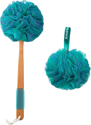 Vista 10 de AmazerBath Esponja de Ducha Loofah Exfoliante para la Espalda, Exfoliante Corporal de Malla Suave de PE con Mango Largo de Madera, Esponja de Baño