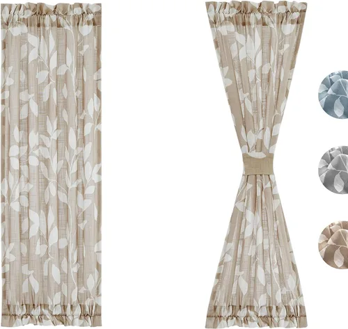 Vista 8 de Treatmentex Paneles de puerta francesa con luz lateral azul y blanca de 40 pulgadas de largo, estampado de hojas largas, cortinas de ventana