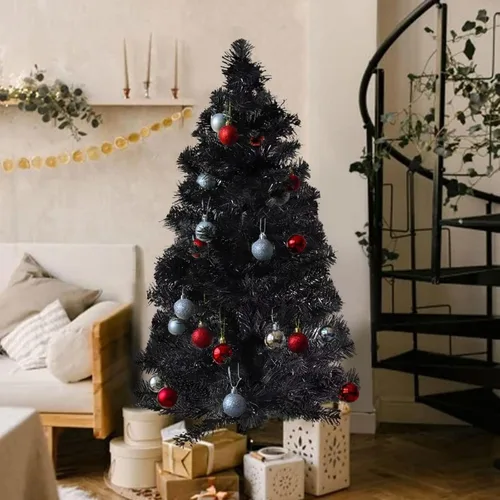 Vista 4 de Árbol de Navidad con soporte de plástico, 3 pies, PVC (negro)