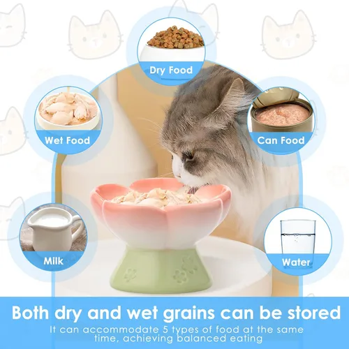 Vista 5 de Cuenco elevado de cerámica para perros para alimentos secos y húmedos, cuenco elevado de comida para gatos de superficie lisa, cuencos de comida