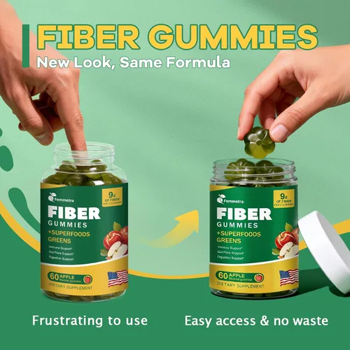 Vista 2 de Gomitas de fibra prebiótica 13 en 1 para adultos - Suplemento de fibra para mujeres y hombres con mezcla de verduras, inulina y ACV