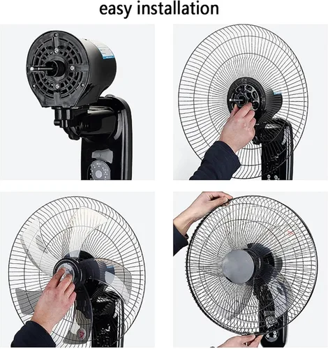 Vista 6 de Ventilador solar de pared de 16 pulgadas, ventilador oscilante para el hogar con control remoto, 5 aspas y 3 velocidades, panel solar/adaptador