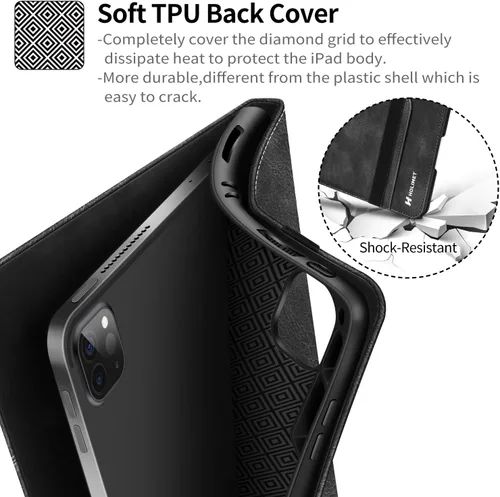 Vista 9 de H HOLIMET Funda para iPad Pro de 11 pulgadas 2022 4ª/3ª/2ª/1ª Generación 2021/2020/2018 con soporte para lápiz, cuero PU protector con bolsillo