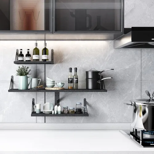 Vista 2 de YGEOMER Estantes flotantes para pared, estantes de pared negros de diferentes tamaños para sala de estar, baño, dormitorio, cocina, decoración
