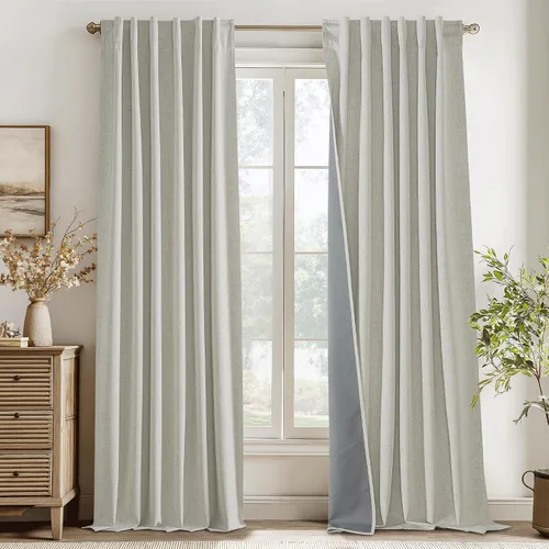 Vista 78 de RYB HOME Cortinas de lino texturizado 100% opacas de 84 pulgadas de largo, aislamiento térmico, privacidad, ahorro de energía para dormitorio, sala