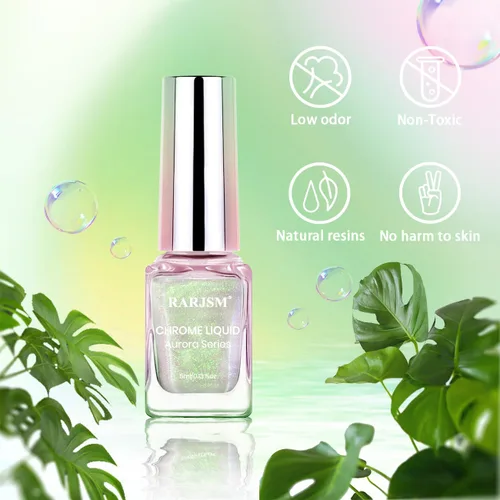 Vista 5 de RARJSM Aurora - Esmalte de uñas cromado, polvo de uñas camaleón, líquido metálico, efecto espejo rosa, verde, iridiscente, cromado, para esmalte