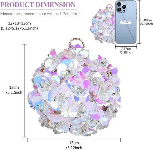 Vista 3 de Selighting Bolso de mano floral de bola redonda para mujer bolso de noche formal con cuentas bolso de novia bolso de fiesta de graduación