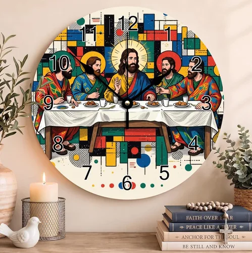 Vista 54 de Reloj de pared con versículo bíblico, con cita religiosa, reloj de madera, texto inspirador cristiano, reloj de madera rústico personalizado