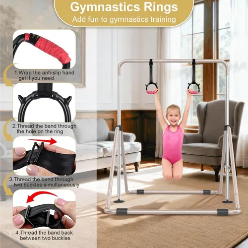 Vista 5 de SHIWEI Barra de gimnasia para niños, barra de gimnasia plegable con 5 alturas ajustables, equipo de entrenamiento expandible para interiores
