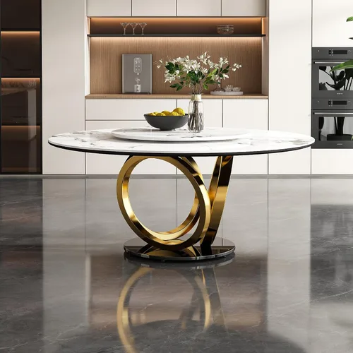 Vista 16 de Mesa de comedor redonda con 31.5 pulgadas desmontable Lazy Susan, moderna mesa de comedor de piedra sinterizada de 59 pulgadas de D para 8 asientos