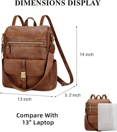 Vista 2 de KKXIU Mochila de cuero para mujer, B- marrón, Mediana, Moda