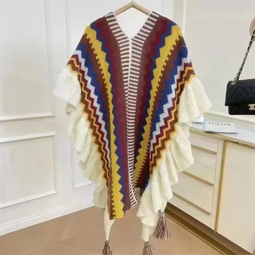 Vista 7 de LKYLIVE Capa de cuello alto para mujer con botón sin manga, elegante poncho de tela a cuadros con clase