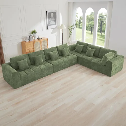 Vista 55 de Sofás seccionales modulares de 110 pulgadas para sala de estar, sofá seccional comprimido sin hueso, sofá de espuma viscoelástica tapizado de 3 Beige